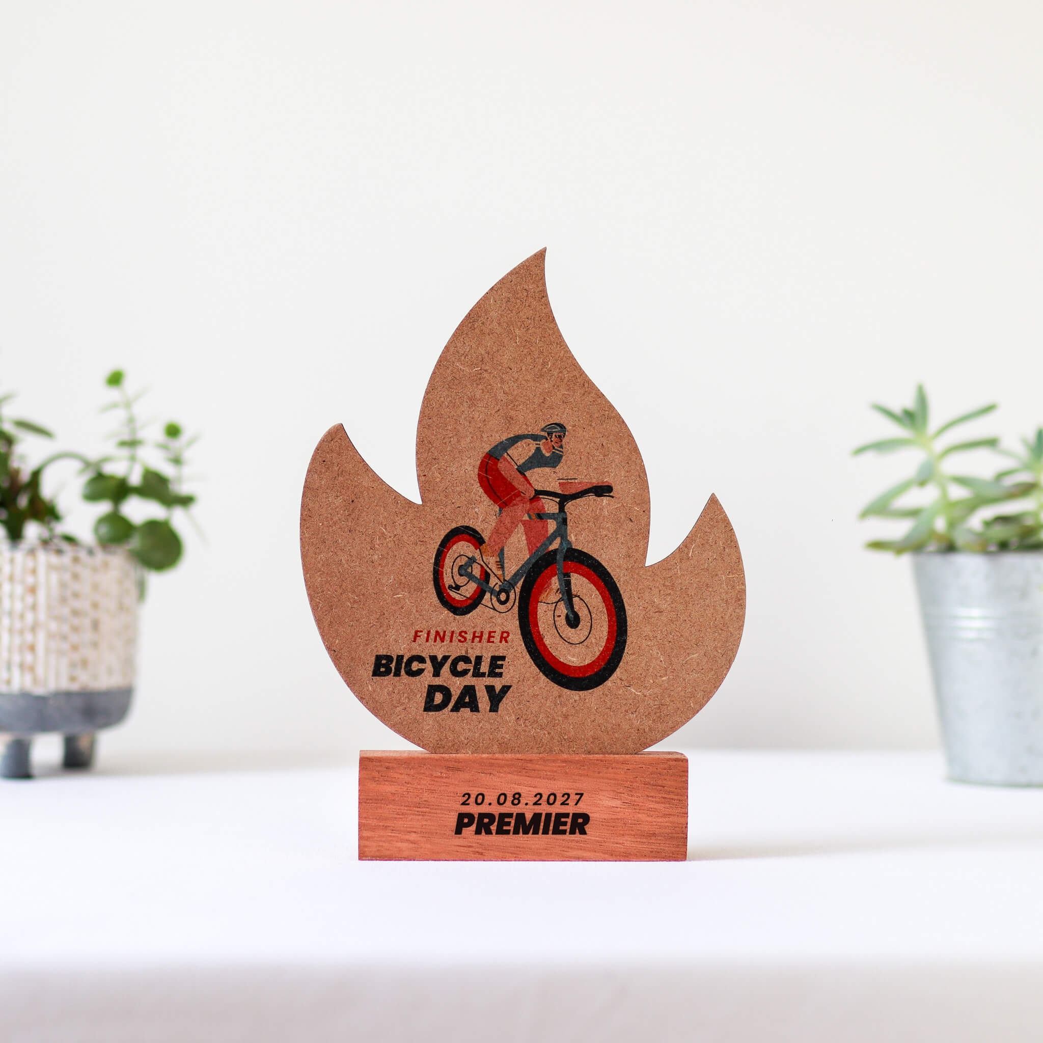 Trophée personnalisé en bois ou plexiglass – fabrication sur mesure