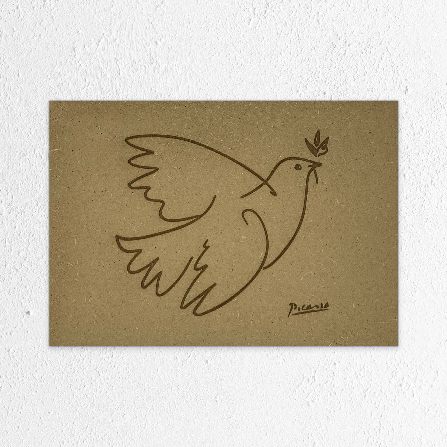 Poster en bois inspiré du dessin du célèbre peintre Picasso "La colombe de la Paix".