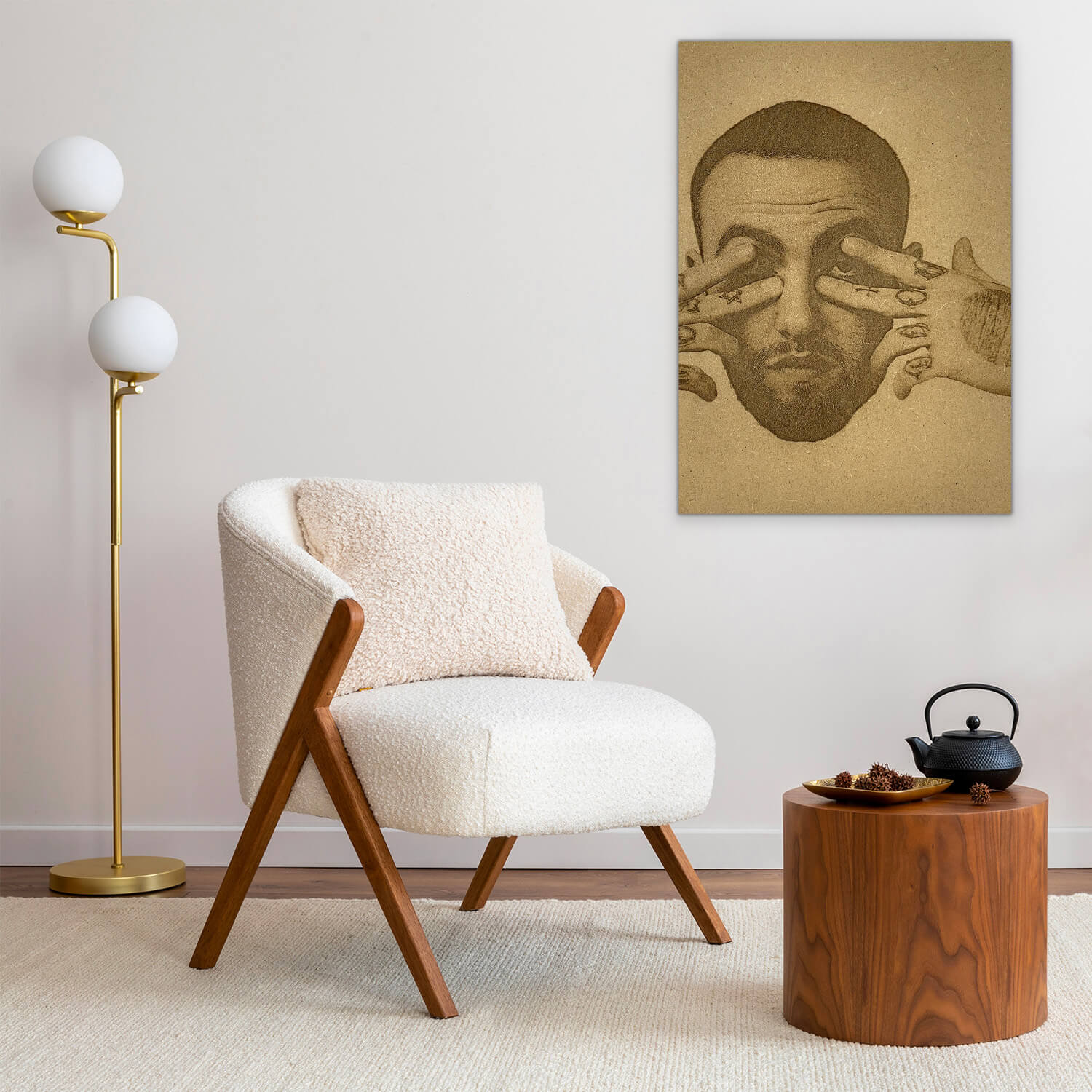 Poster en bois d'une photo du célèbre chanteur Mac Miller.
