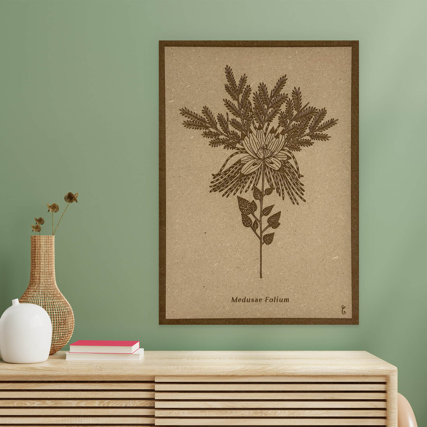 Tableau  floral en bois gravé