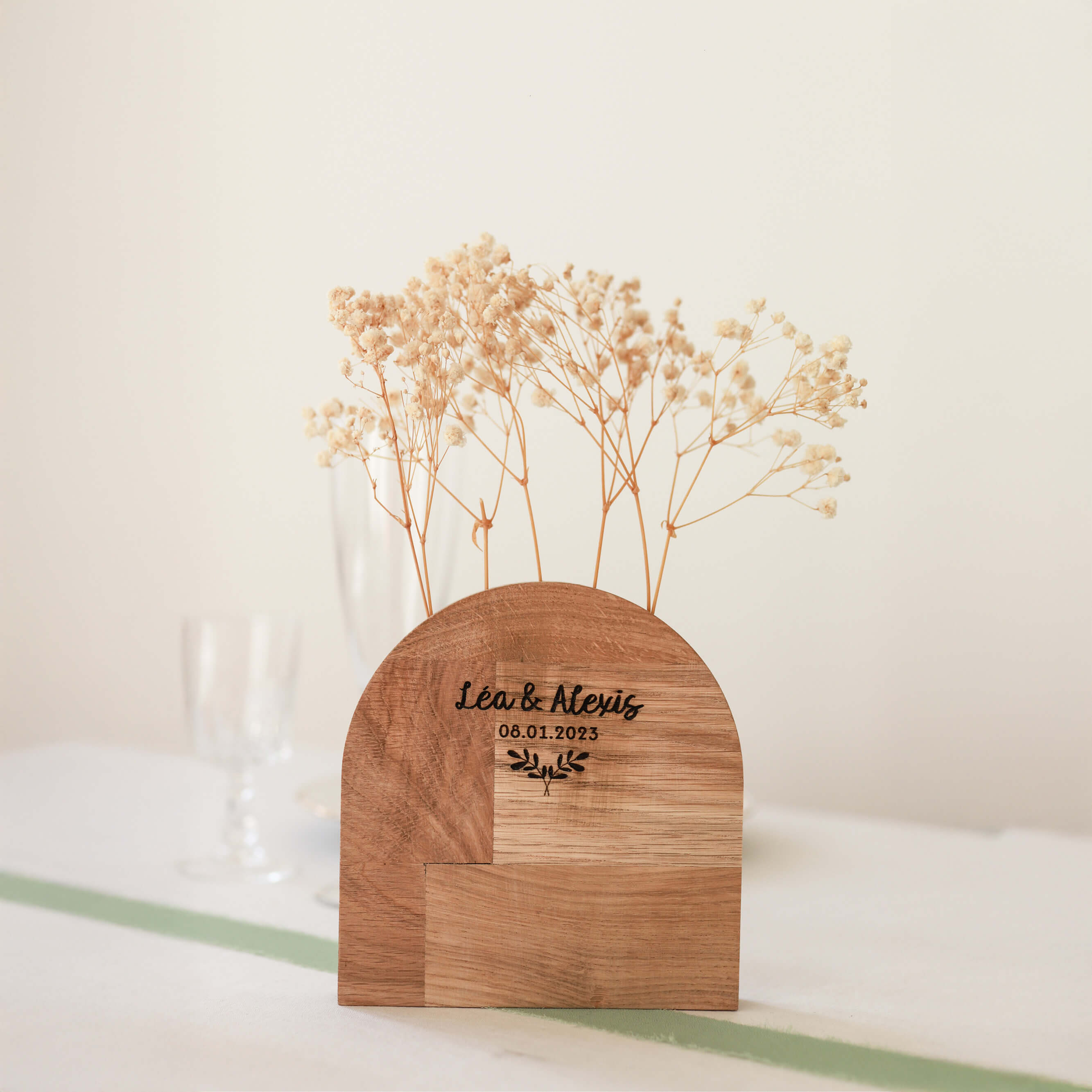 Soliflore demi-cercle en bois, vase pour fleurs séchés