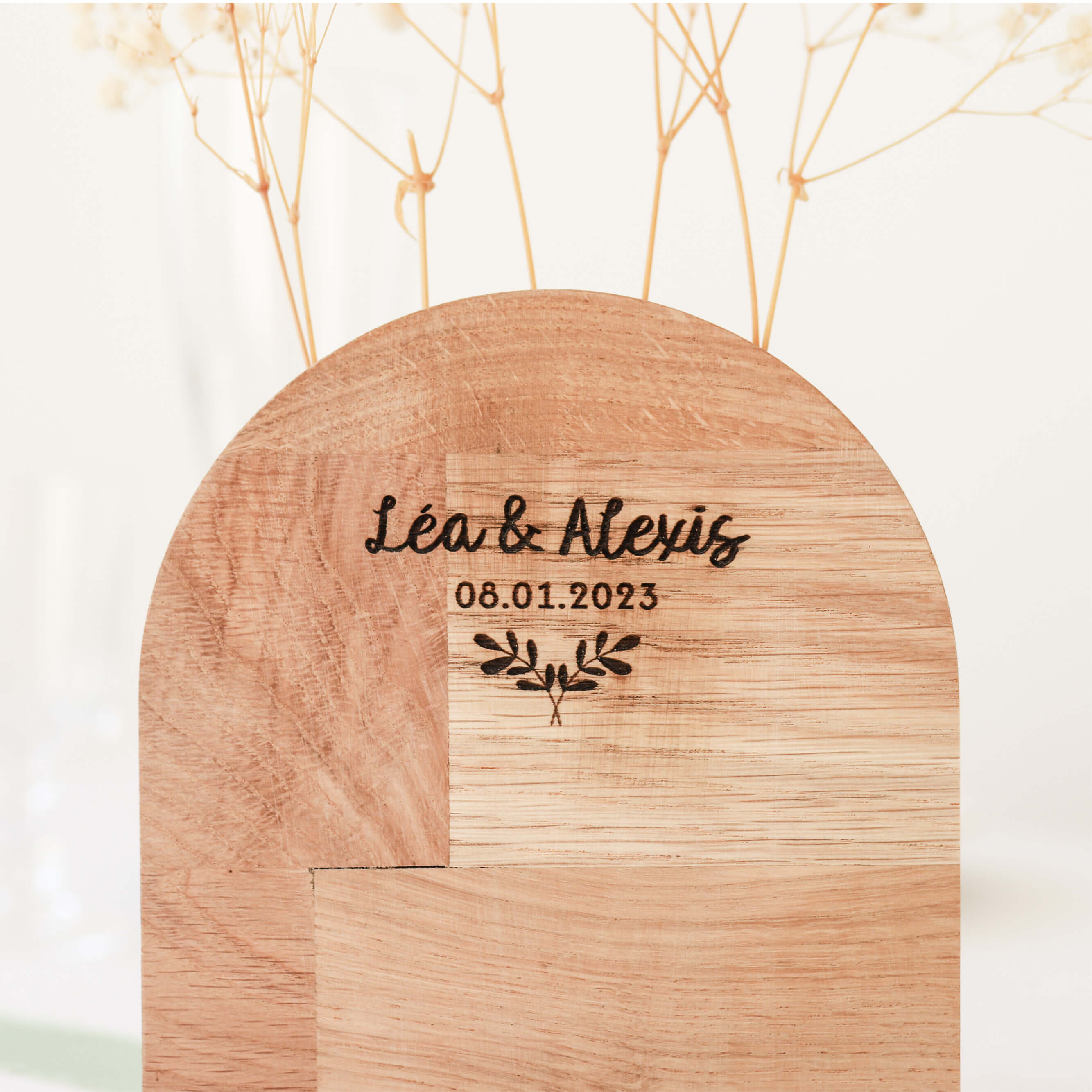 Soliflore demi-cercle en bois, vase pour fleurs séchés