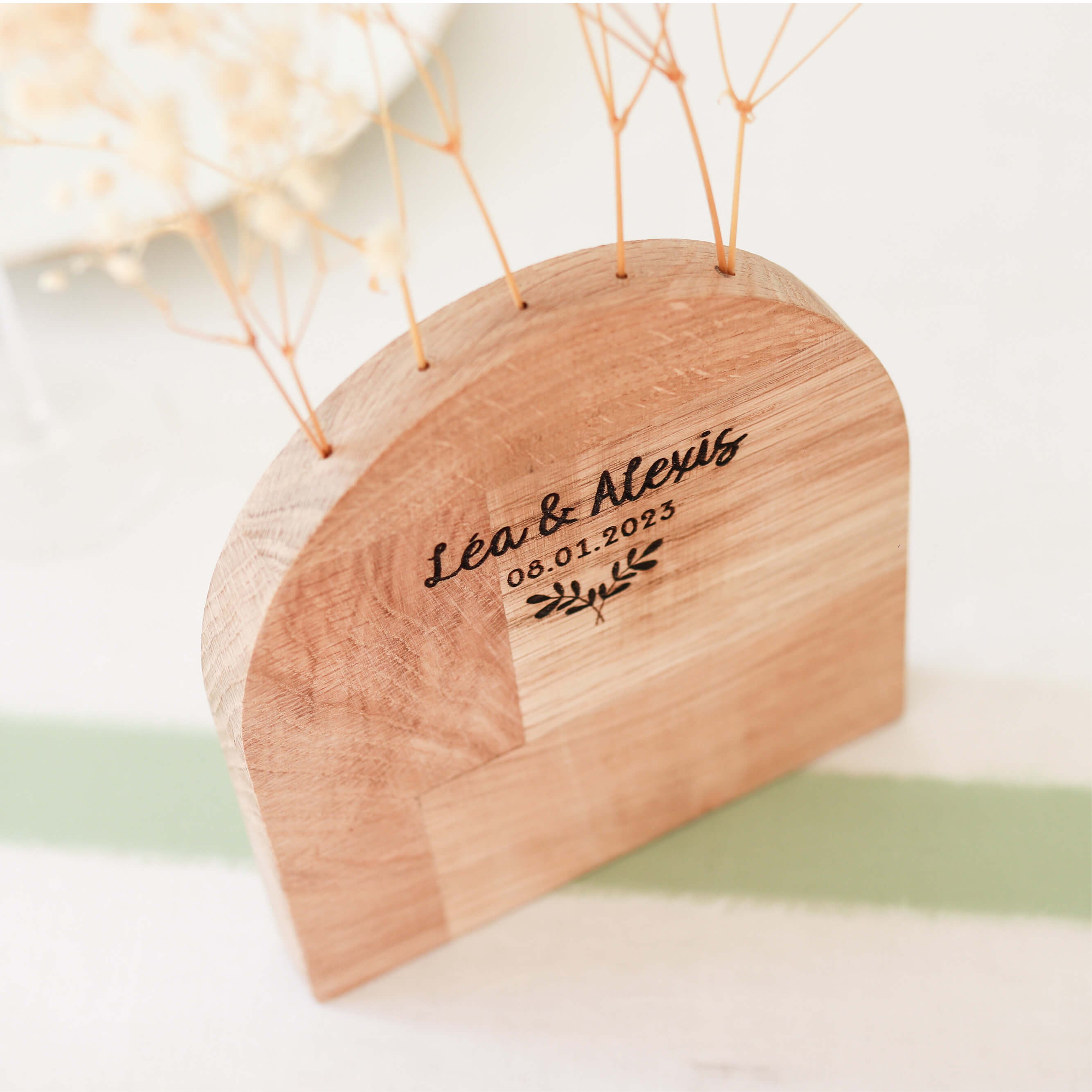 Soliflore demi-cercle en bois, vase pour fleurs séchés